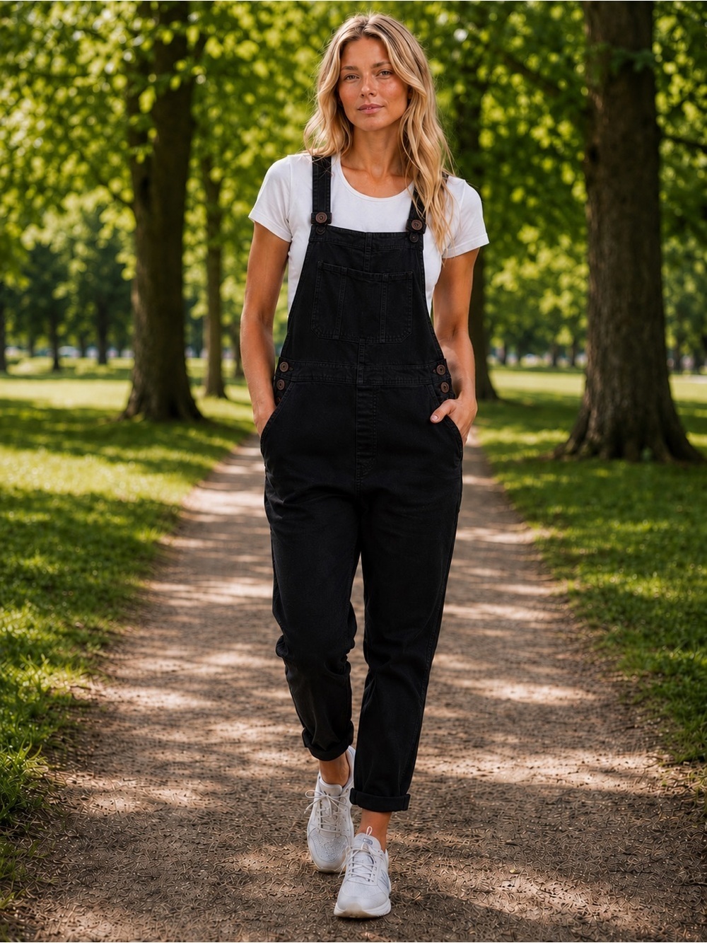 Rhea Black Women's Cotton Overalls with Adjustable Straps